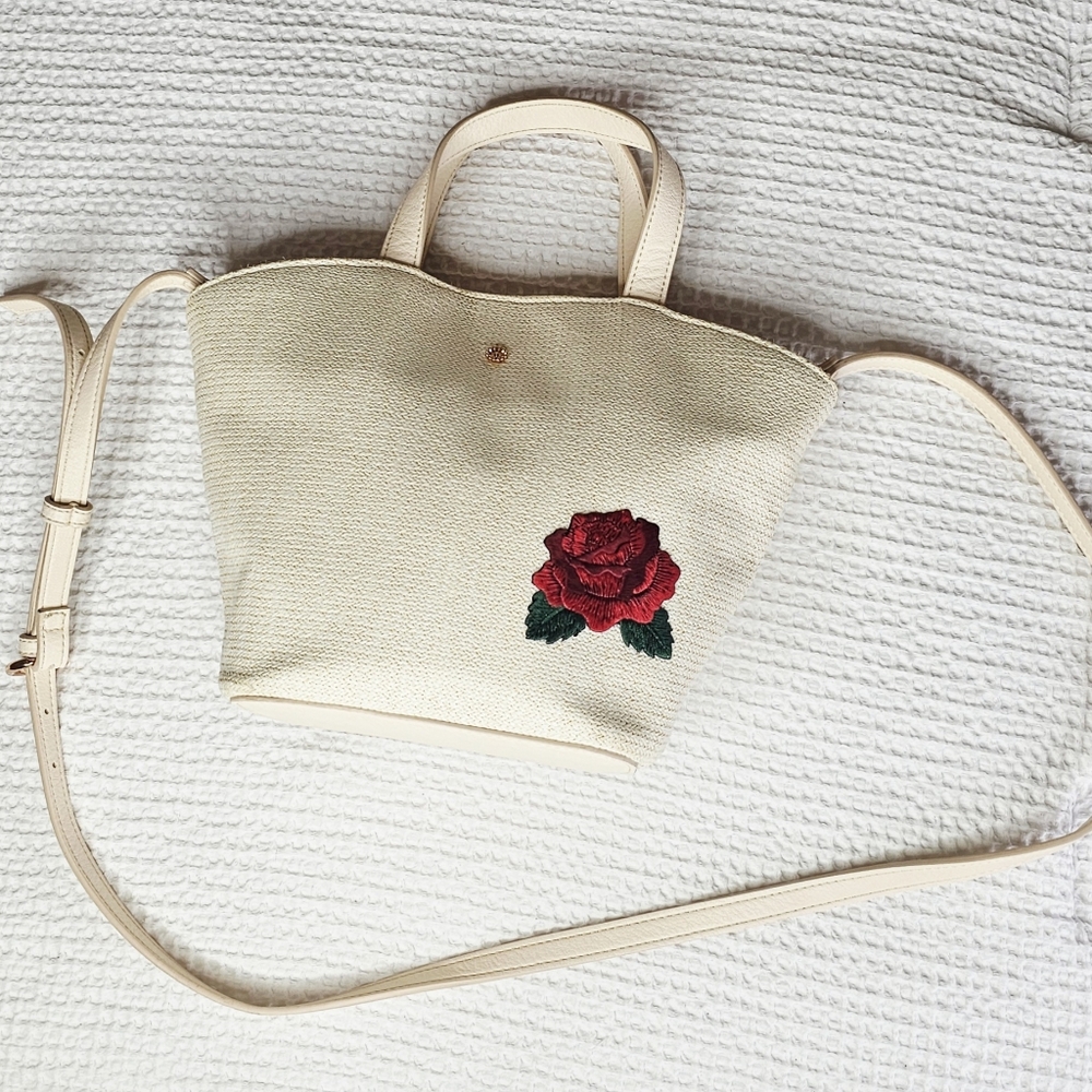 Elegant Cream Tote Bag with Rose Embroidery LC Lauren Conrad